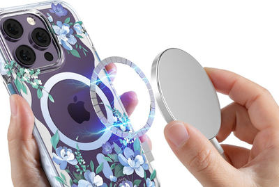 Mbrojtëse telefoni Kingxbar Flora Series për iPhone 14 Plus, MagSafe, transparente me lule orkide