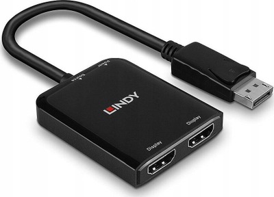 Hub Lindy DisplayPort në 2x HDMI MST, 2 porta, 4K, ngjyrë e zezë