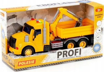 Kamion lodër Polesie Profi 96111, me eskavator, me drita edhe zëra, i verdhë
