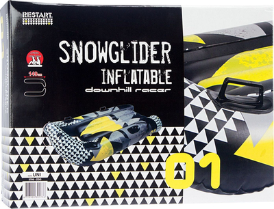 Dërrasë dëbore me ajër Restart Inflatable Snow Glider Downhill Racer, PVC 0.40 mm, me doreza, e zezë gri e verdhë