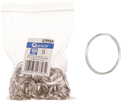 Unaza çelësash metalike pa zinxhir, 25mm, set 100 copë, argjendi