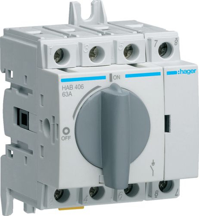 Çelës izolues Hager HAB406, 4P, 63A, gri