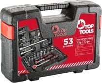 Set veglash Top Tools 38D530, 53 copë, 1/4" 1/2", në kuti plastike
