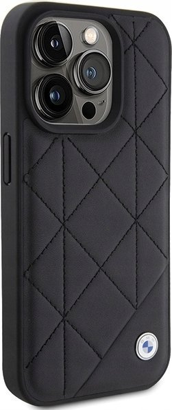 Futrollë BMW Leather Quilted për iPhone 15 Pro Max, lëkurë, e zezë