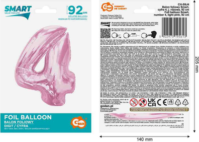 Balon numri 4 me foli, 92 cm, rozë e çelët