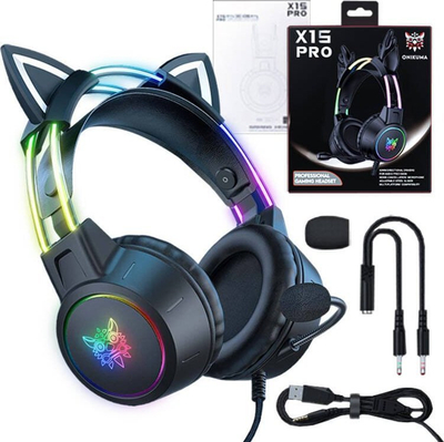 Kufje gaming Onikuma X15 Pro, 50mm, me mikrofon, të zeza me veshë mace