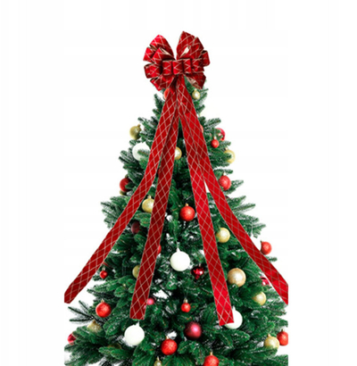 Fjongo zbukuruese për pemë CHRISTMAS TREE BOW, 33x130cm, e kuqe me ar