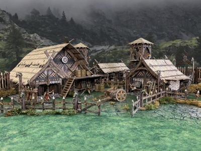 Set terreni Battle Systems Northern Settlement Core Set, për miniatura 28–35mm, RPG edhe wargame, me shumë ngjyra