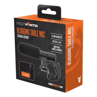 Mikrofon shotgun GADGETMONSTER GDM-1025, 3.5mm, për telefon dhe kamerë, i zi