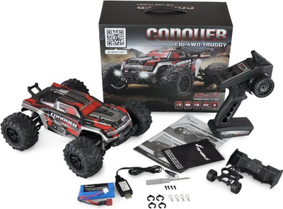 Машина со далечинско управување Amewi Conquer Truggy, 1:16, батерија Li Ion 1300mAh, црвена