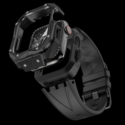 Rrip mbrojtës Kingxbar CYF140 për Apple Watch 44mm, 2 në 1, argjendtë me të zezë