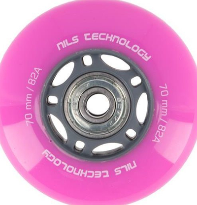 Rrota dhe kushineta për patina NILS Extreme, 70x24, 82A, ABEC-7, 4 rrota, 8 kushineta, rozë