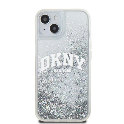 Mbulesë telefoni DKNY Liquid Glitter Arch Logo, për iPhone 15, plastike, transparente me shkëlqim