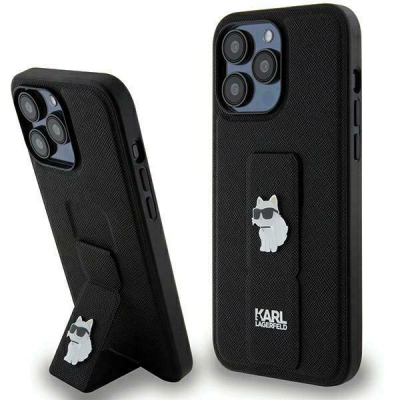 Mbrojtëse telefoni Karl Lagerfeld KLHCP13LGSACHPK, për iPhone 13 Pro 13 6.1", hardcase Gripstand, e zezë