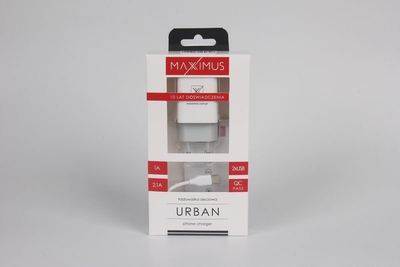 Karikues prizë Maxximus Urban, 2.1A, 2x USB me kabllo Type C, i bardhë