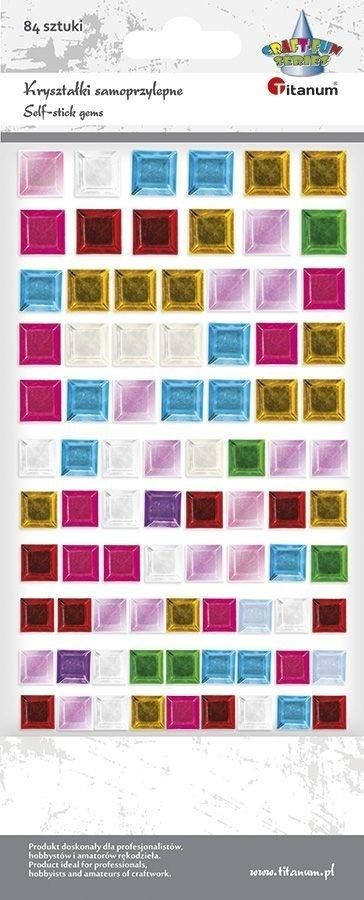 Декоративни лепливи кристали Titanum Squares Mix, самолепливи, сет 84 парчиња, шарени