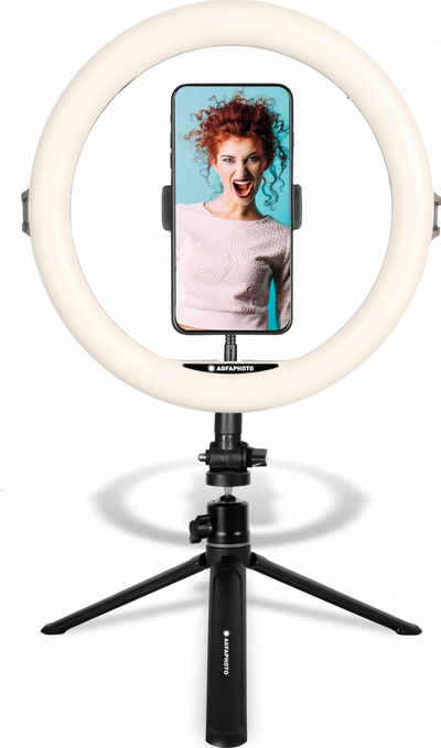 Кружна ламба Ring Light AgfaPhoto AGFA ARL11, 11\", 120 LED, со трипод и далечински управувач, бела