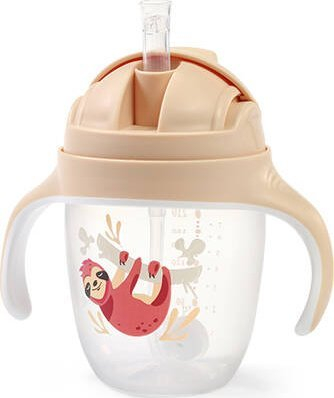 Gotë sippy Babyono Be Active, 240 ml, me pipëz kundër rrjedhjes, me sloth