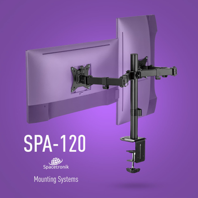 Држач за два монитори Spacetronik SPA-120, 17"-32", систем со гасна пружина, црна боја