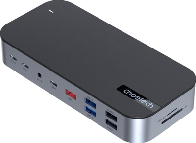 Stacion dokimi Choetech HUB 15 në 1, USB C, PD 100W, gri