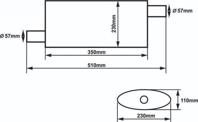 Shurdhues sportiv qendror SLIDE Center Silencer 57mm, 350mm, çelik inox 304SS, ngjyrë argjendi