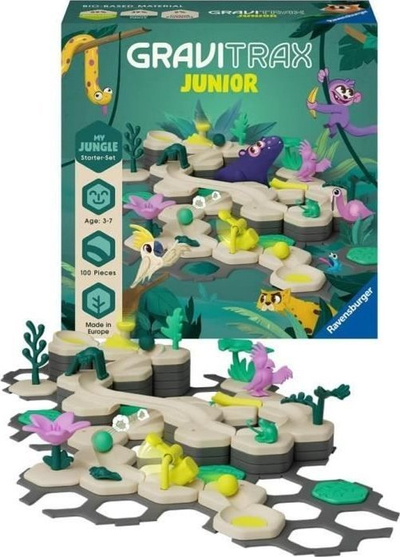 Set pistë mermeri Ravensburger GraviTrax Junior My Jungle, set fillestar, temë xhungël, shumëngjyrësh