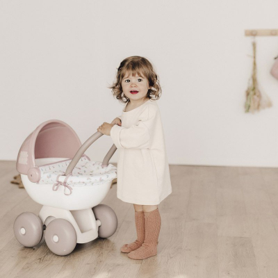 Karrocë lodër për kukulla Smoby Baby Nurse, për kukulla deri 42 cm, me tendë, rozë me të bardhë