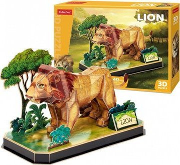 Puzzle 3D Cubic Fun Animals Lion, model luani, karton edhe shkumë