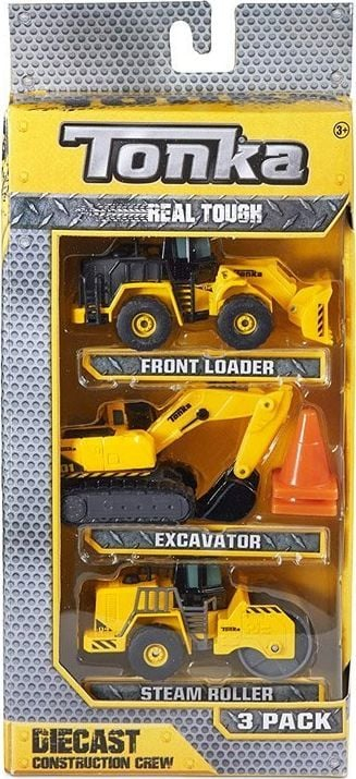 Set lodrash Tonka Trucks Diecast Construction, 3 makina pune, metal, të verdha