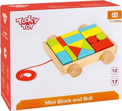Set blloqesh druri Tooky Toy Mini Block and Roll, 17 copa, karrocë me tërheqje, shumëngjyrësh