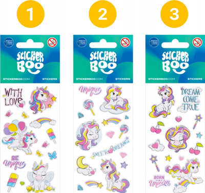 Sticker Boo Unicorn, set me stikera dekorativë, shumëngjyrësh