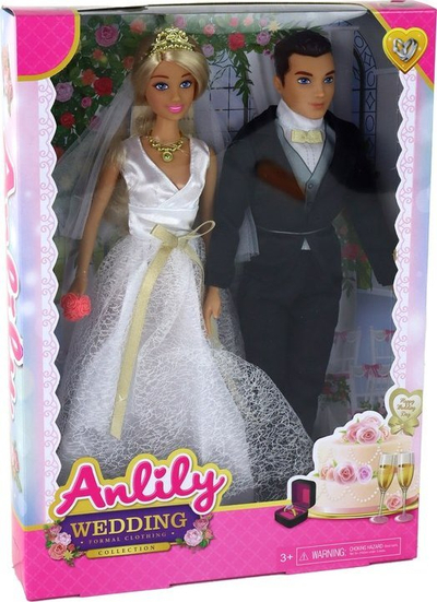 Set kukulla Anlily Groom and Bride, çift dasme, fustan i bardhë