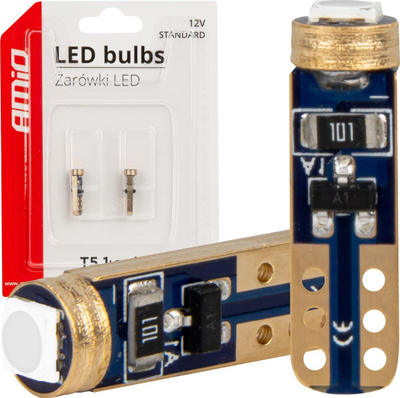 Llambë LED automobilistike AMiO T5 W2x4.6d, 12V 0.5W, set 2 copë, e gjelbër