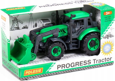 Lodër traktor Polesie Progress 91796, me lopatë ngarkuese, për kalamaj 3+, i gjelbër