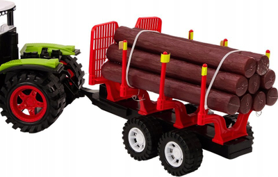Lodër traktor LEAN Toys, me rimorkio për dru, i gjelbër
