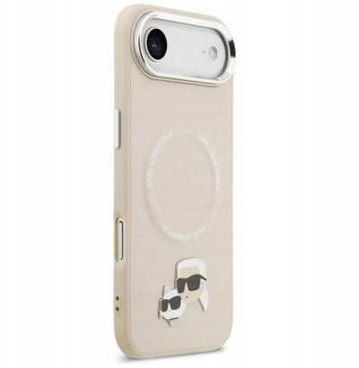 Mbulesë telefoni Karl Lagerfeld MagSafe për iPhone 17 Pro, PU, me butona metalikë, bezhë