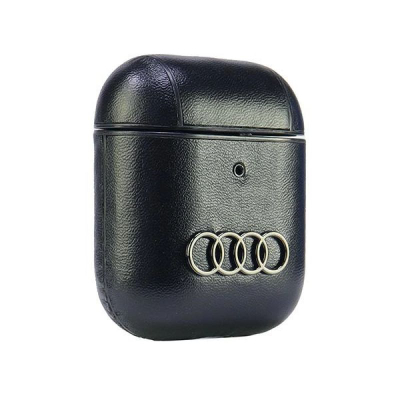Kapak për AirPods Audi Leather Big Logo, lëkurë eko, kompatibël me karikim pa tela, i zi