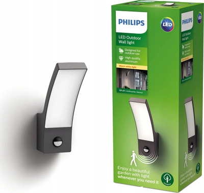 Aplikë muri e jashtme Philips Splay, LED, sensor lëvizjeje, gri antracit