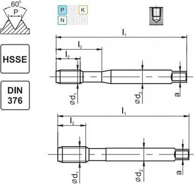 Tap me fije Dormer DIN 376 C 3/4-10 UNC 2B R40 HSSE, për çelik deri 800 MPa