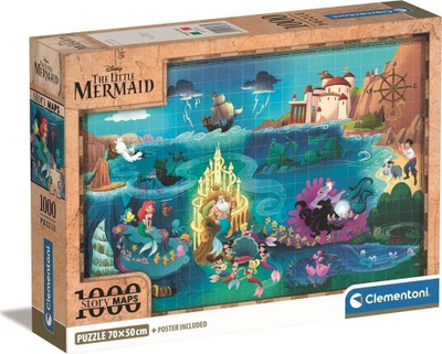 Puzzle Clementoni Disney Little Mermaid Story Maps, 1000 copa, 70 x 50 cm, shumëngjyrësh