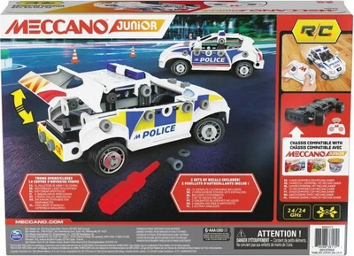 Set ndërtimi Meccano Junior RC Police Car, makinë policie me telekomandë, STEM, e bardhë