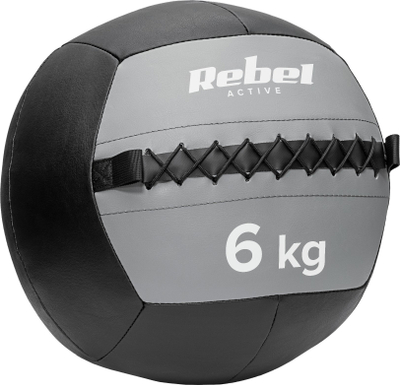 Медицински топ Rebel Active 6 kg, за вежби и рехабилитација, синтетичка кожа, црн