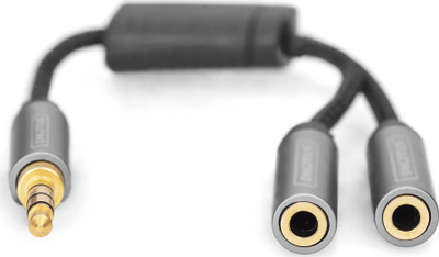Adaptor audio Digitus, 3.5 mm jack në 2x 3.5 mm, gri