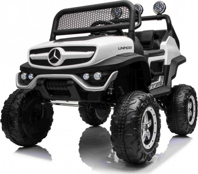 Makinë lodër me bateri Mercedes Unimog, 12V, 2 ulëse, e bardhë