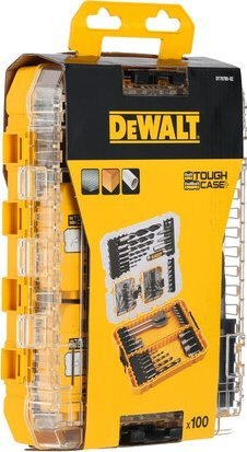 Set aksesorësh Dewalt Tough Case DT70785, 100 copë, për kaçavidë edhe stërvitje, i verdhë