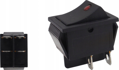Ndërprerës rocker LED universal, 4 pina, 12V 20A, i zi me LED të kuq