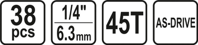 Kuti veglash pune STHOR (58640), 1/4 ", 38 copë