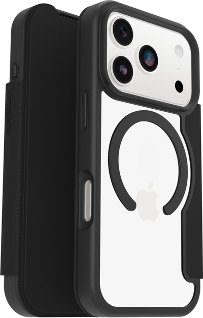 Mbrojtëse telefoni OtterBox React Folio MagSafe për iPhone 17 Pro, me kapak, e zezë transparente