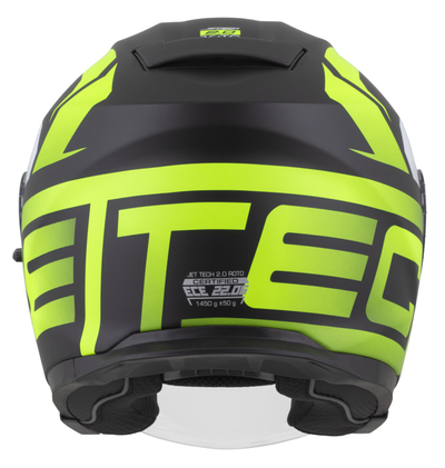 Helmetë moto Cassida Jet Tech 2.0 RoTo, polikarbonat, vizor i gjatë, e zezë mat verdhë fluo e bardhë