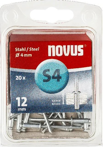 Riveta të verbër çeliku Novus S4 045-0037, Ø 4 mm, 12 mm, set 20 copë